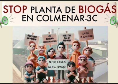 ilustración manifestación vecinos contra planta biogas colmenar viejo y tres cantos