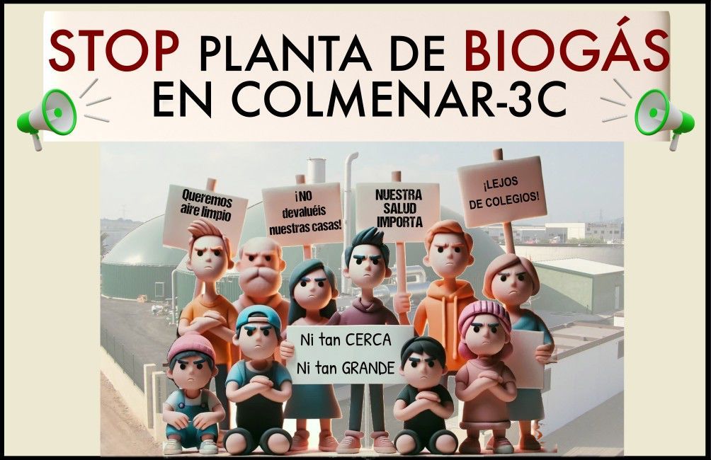 ilustración manifestación vecinos contra planta biogas colmenar viejo y tres cantos